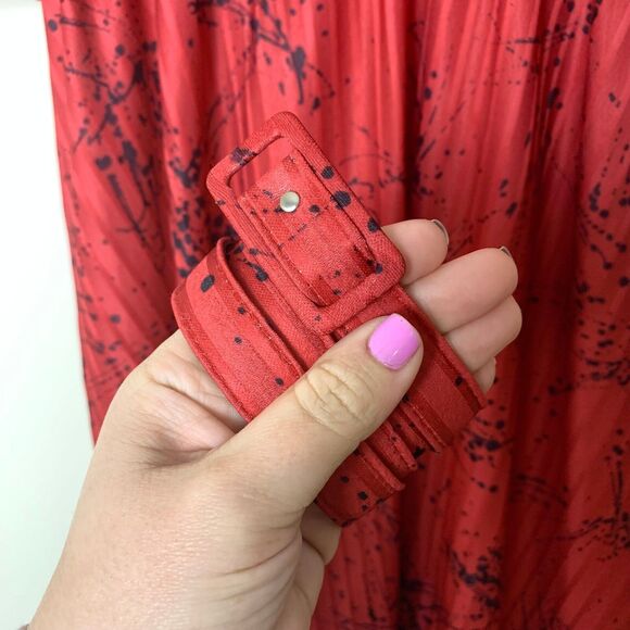 Lady‎ Carol of New York red jacquard abstract paint splatter midi dress size 12P - Picture 3 of 10